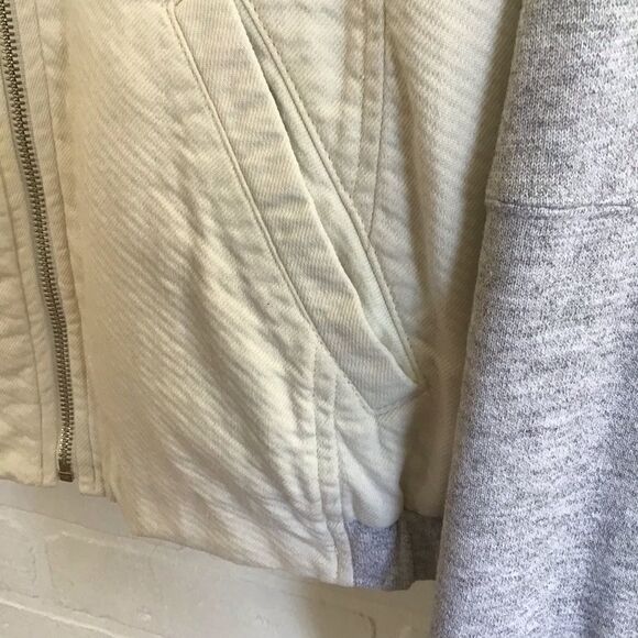 Beautiful Ann Taylor Loft zip jacket Medium silver grey fleece ecru white cotton - Picture 7 of 13